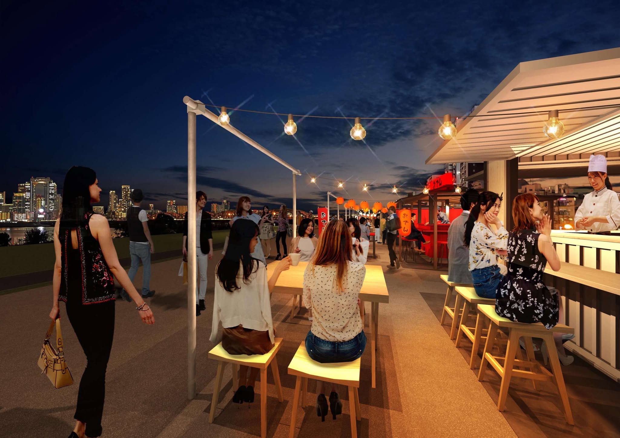太陽の光や風を感じられ、夏には打ち上がる花火を見ながら食事 大阪