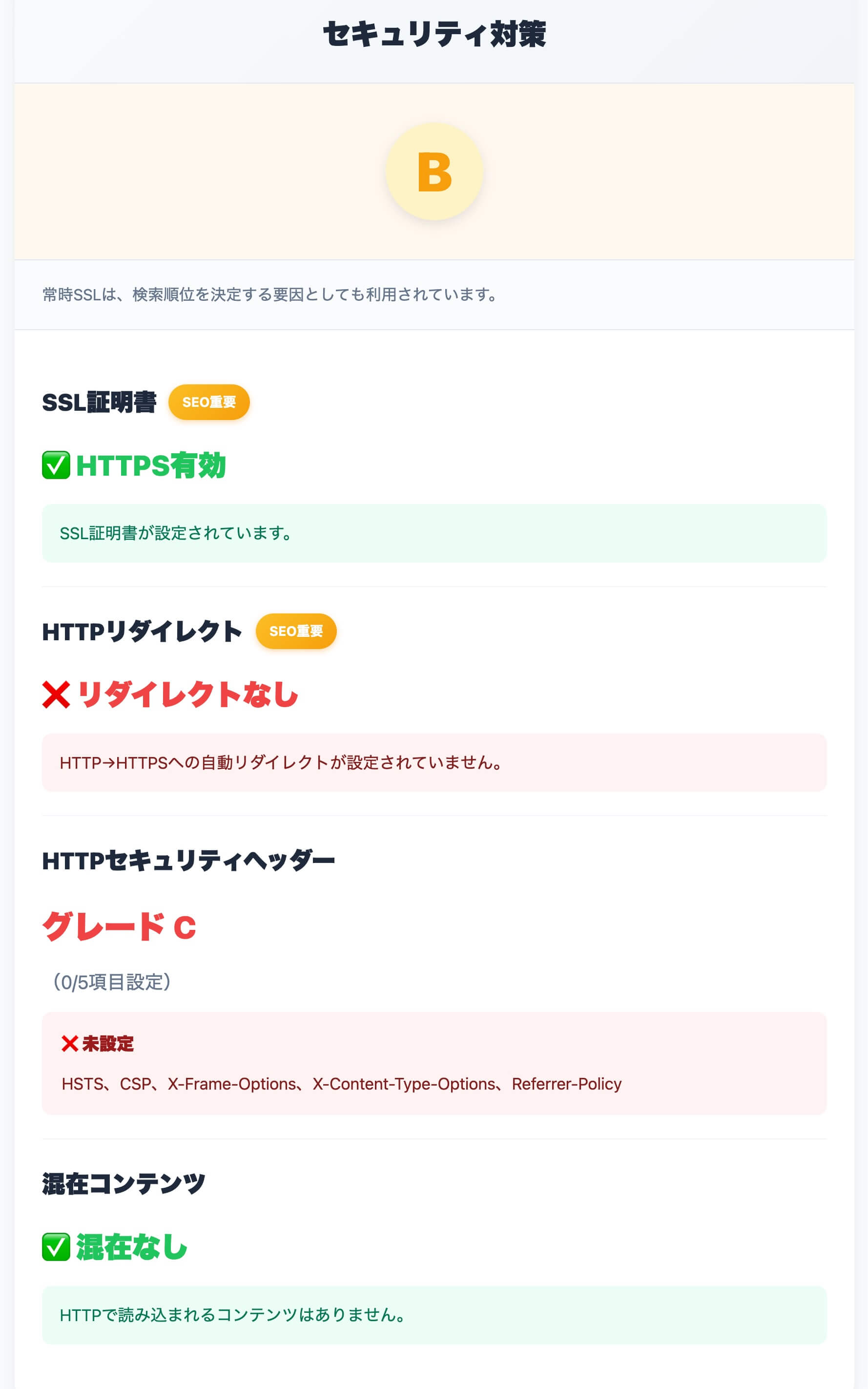 セキュリティの診断結果